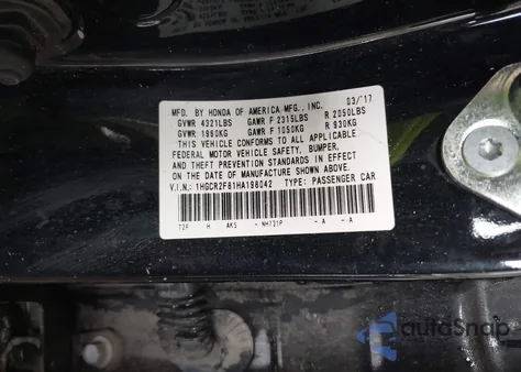 2017 Honda Accord Ex-L z USA, uszkodzony, nr VIN 1HGCR2F81HA198042